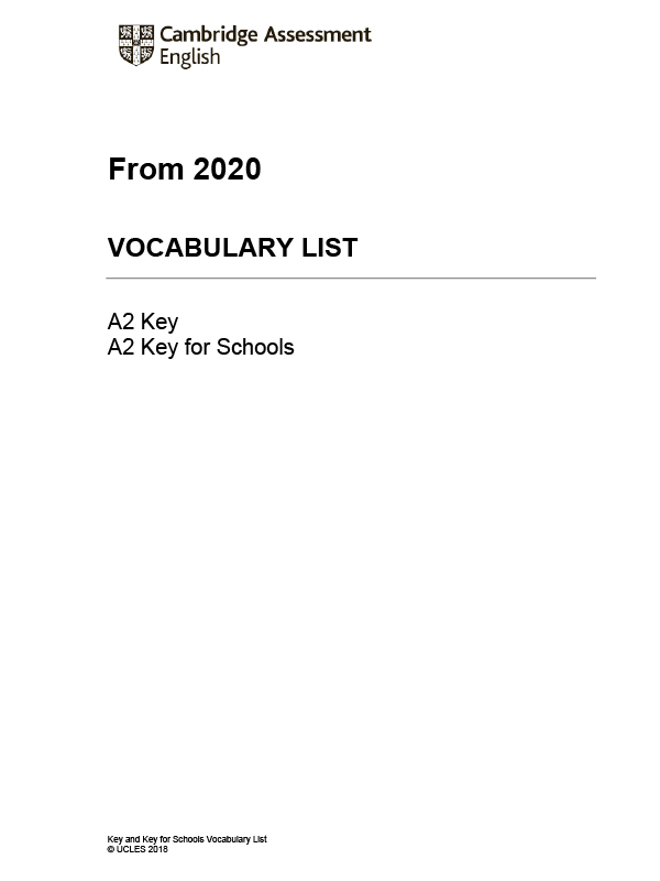 A2 key 2020 vocabulary list